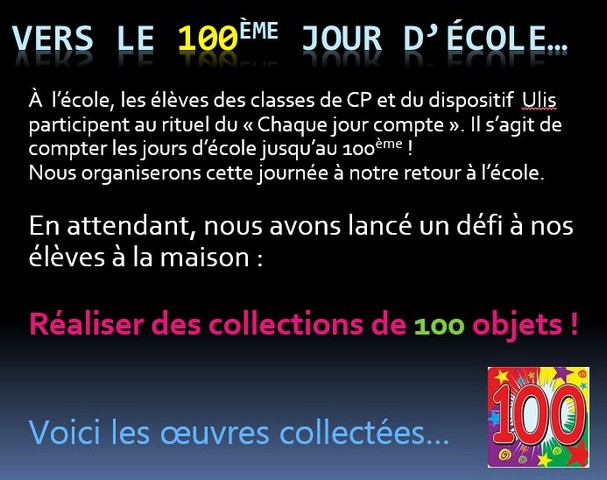 Vers le 100ème jour d’école…